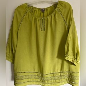 Lime green linen peasant top
